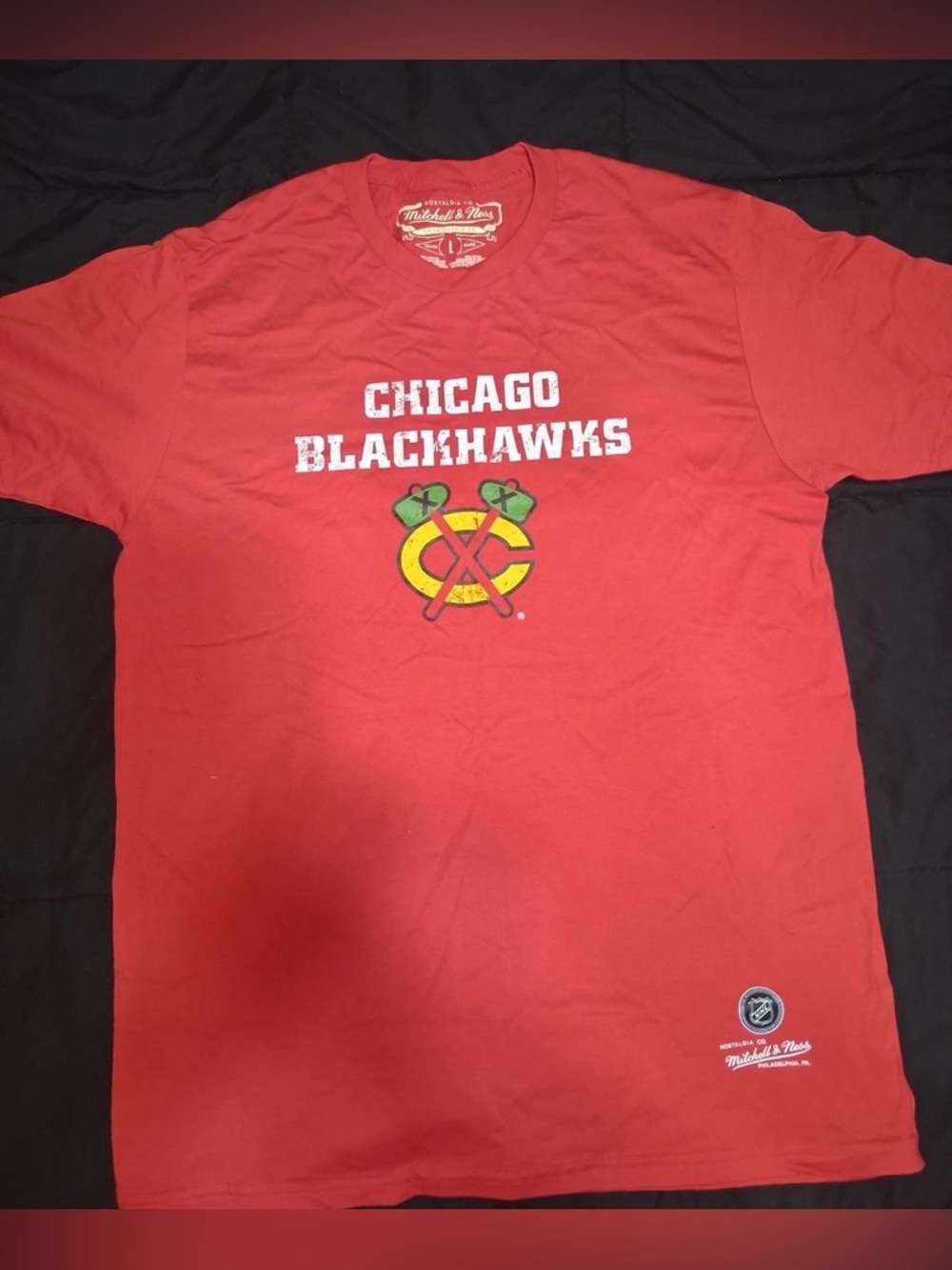 Chicago Blackhawks Mitchell & Ness NHL Large Shirt Distressed Logo Red NWO